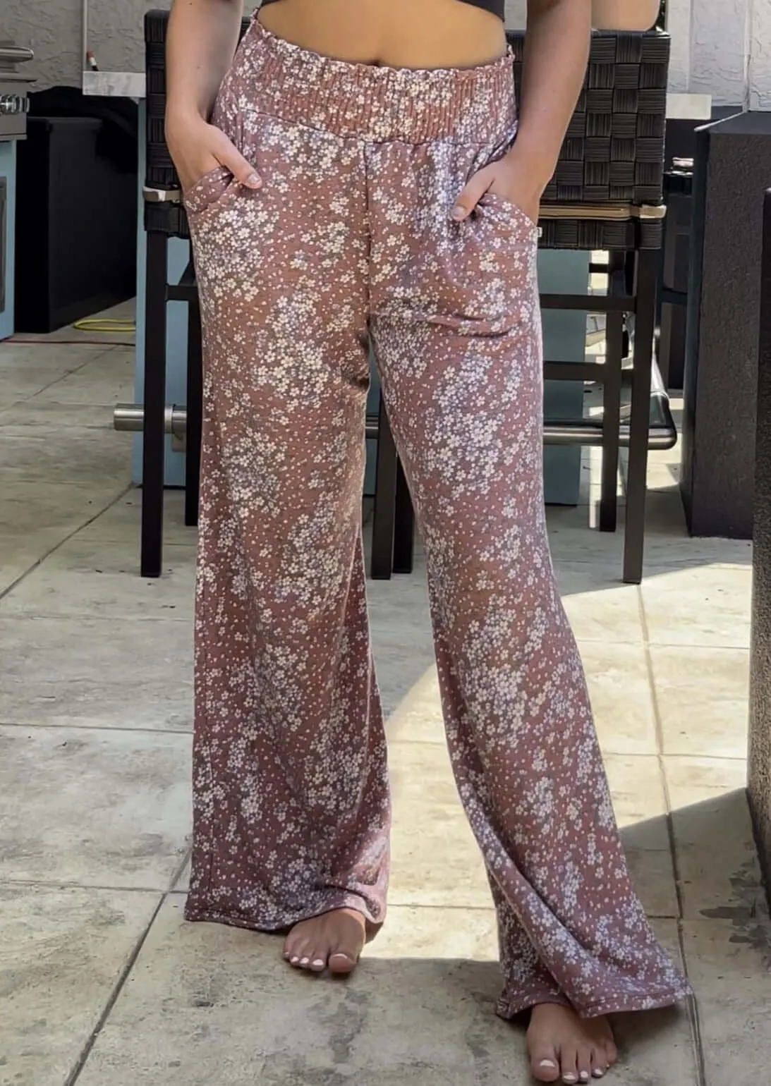 Smocked Waist Floral Relaxed Fit Pants CLEARANCE FINAL SALE