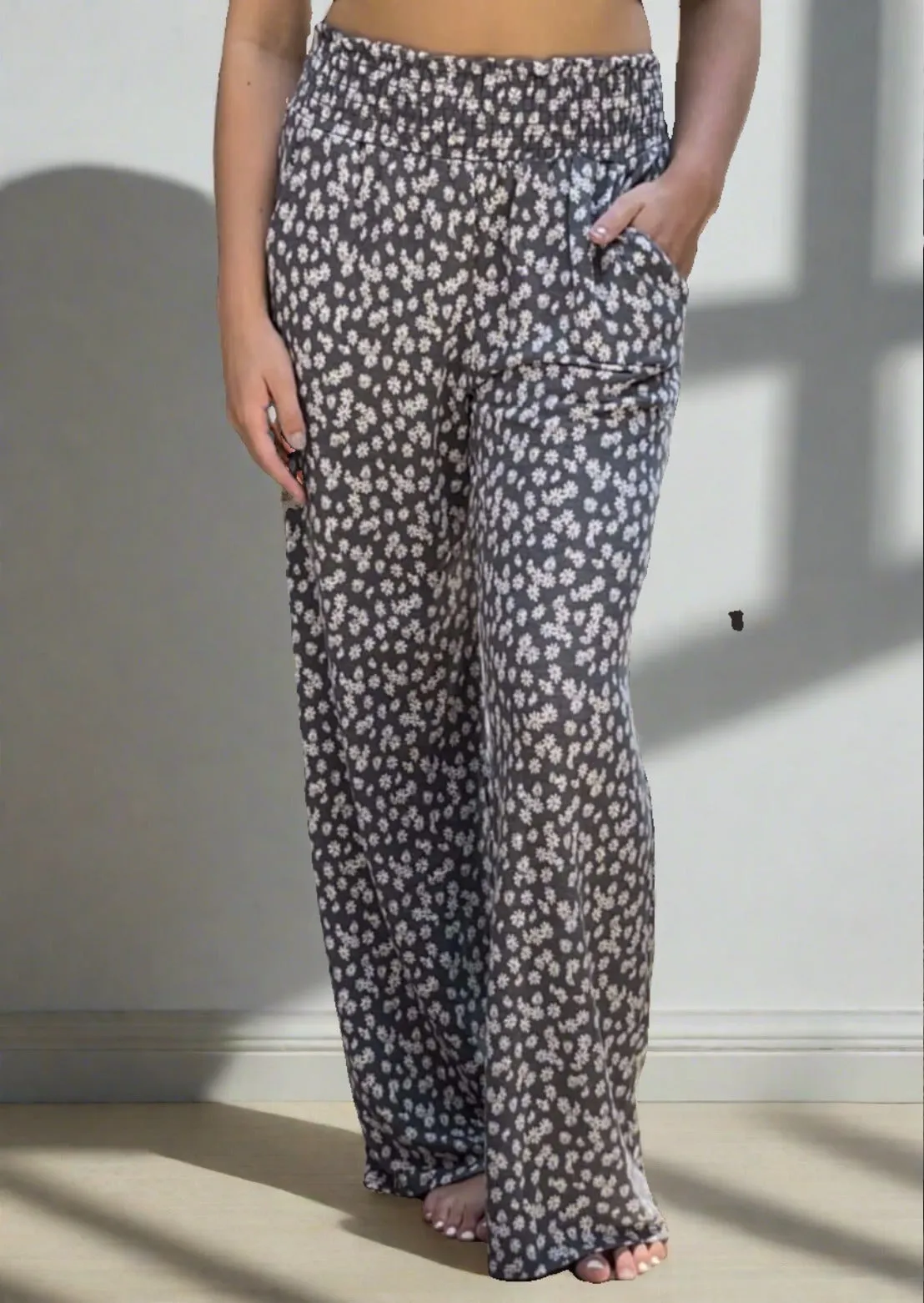 Smocked Waist Floral Relaxed Fit Pants CLEARANCE FINAL SALE