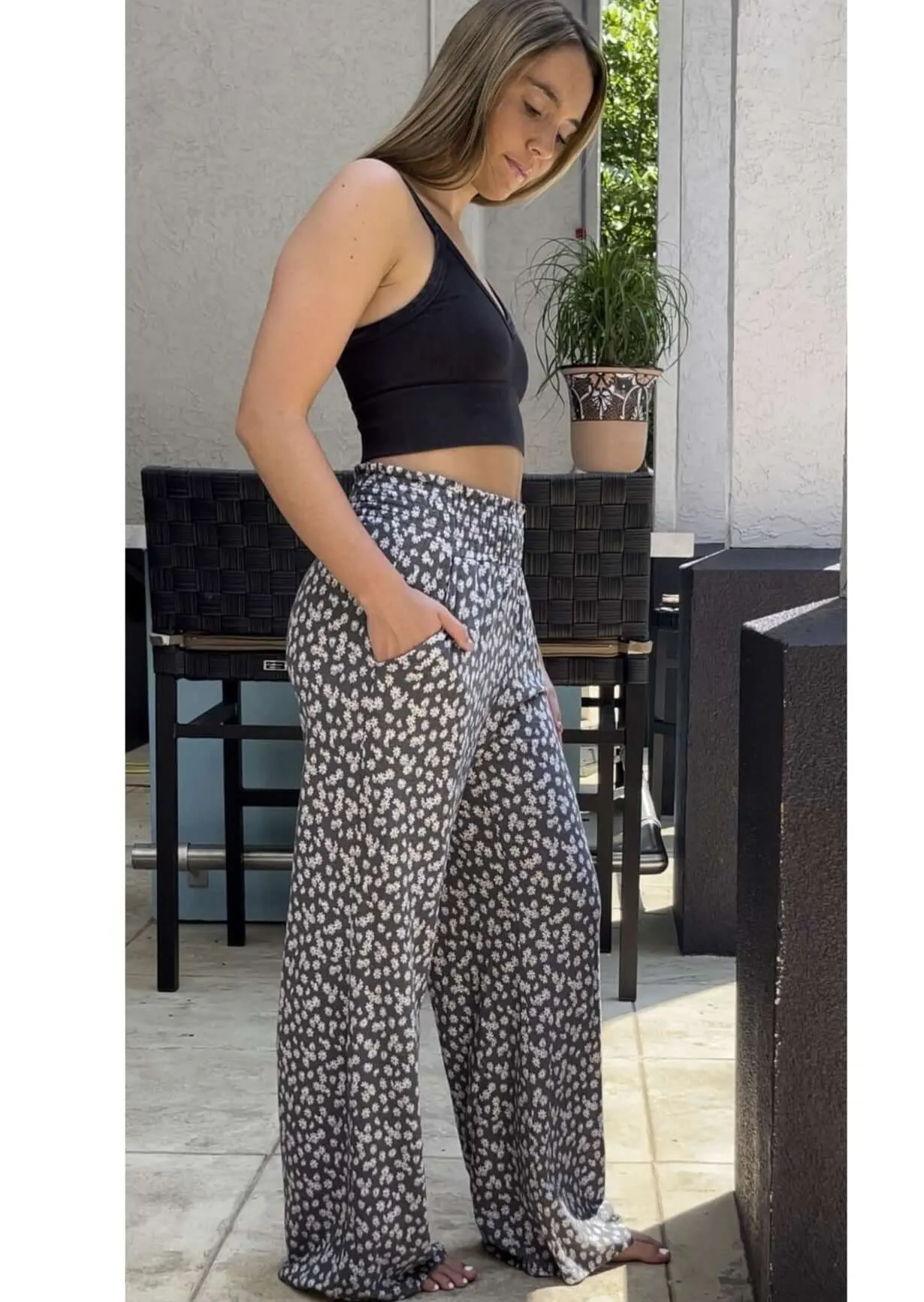 Smocked Waist Floral Relaxed Fit Pants CLEARANCE FINAL SALE