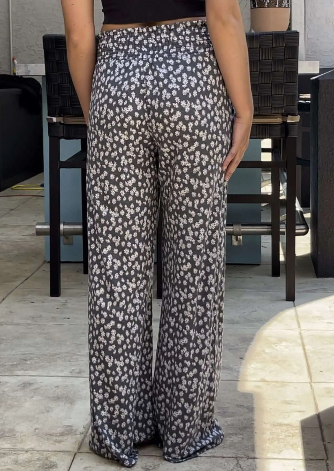 Smocked Waist Floral Relaxed Fit Pants CLEARANCE FINAL SALE