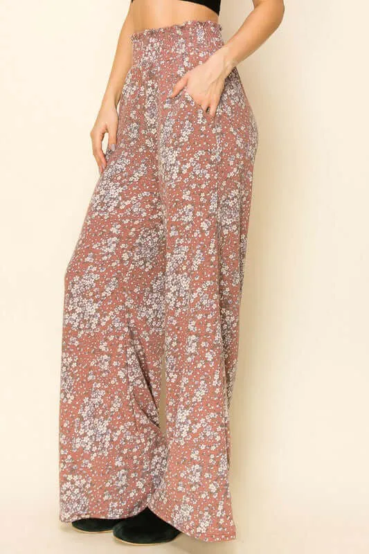 Smocked Waist Floral Relaxed Fit Pants CLEARANCE FINAL SALE
