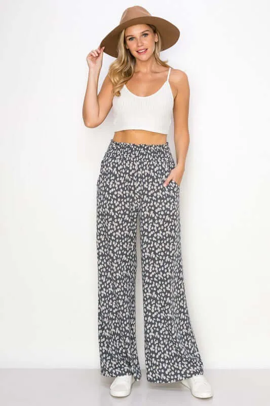 Smocked Waist Floral Relaxed Fit Pants CLEARANCE FINAL SALE