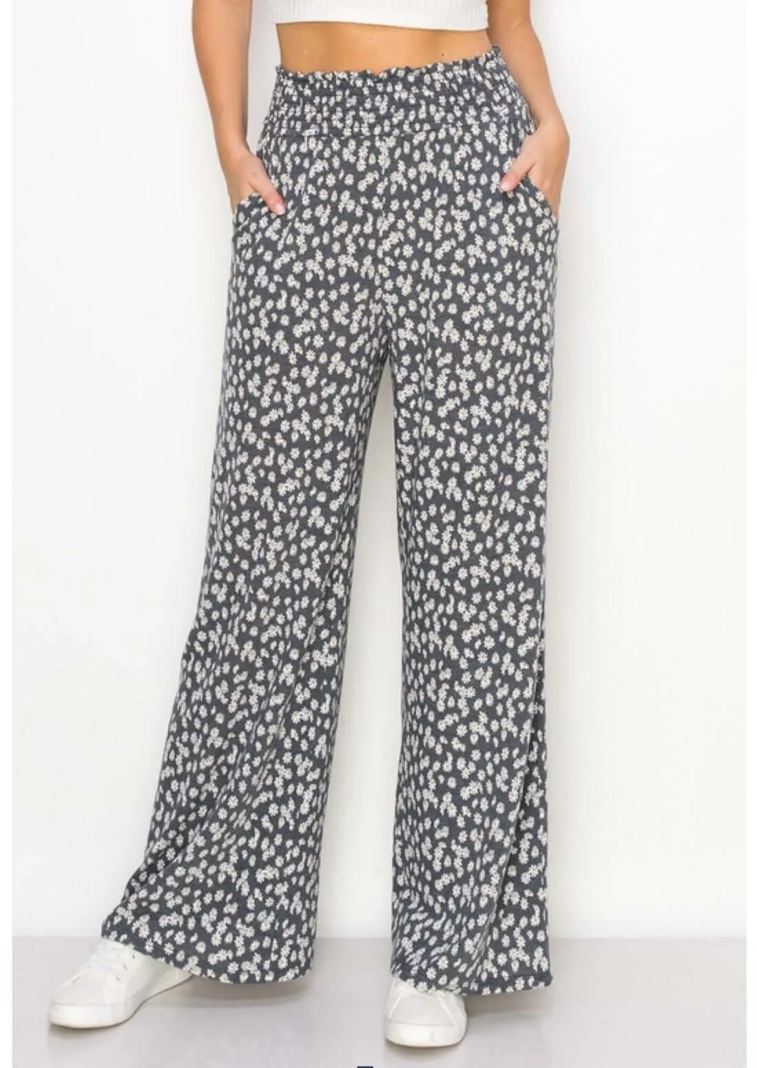 Smocked Waist Floral Relaxed Fit Pants CLEARANCE FINAL SALE