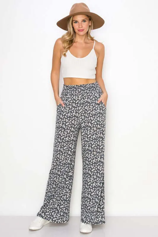 Smocked Waist Floral Relaxed Fit Pants CLEARANCE FINAL SALE