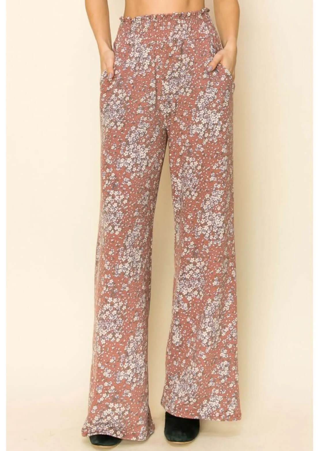 Smocked Waist Floral Relaxed Fit Pants CLEARANCE FINAL SALE