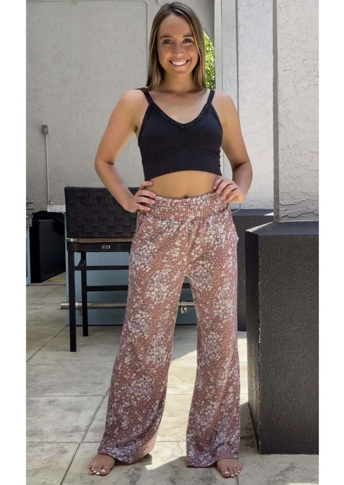 Smocked Waist Floral Relaxed Fit Pants CLEARANCE FINAL SALE