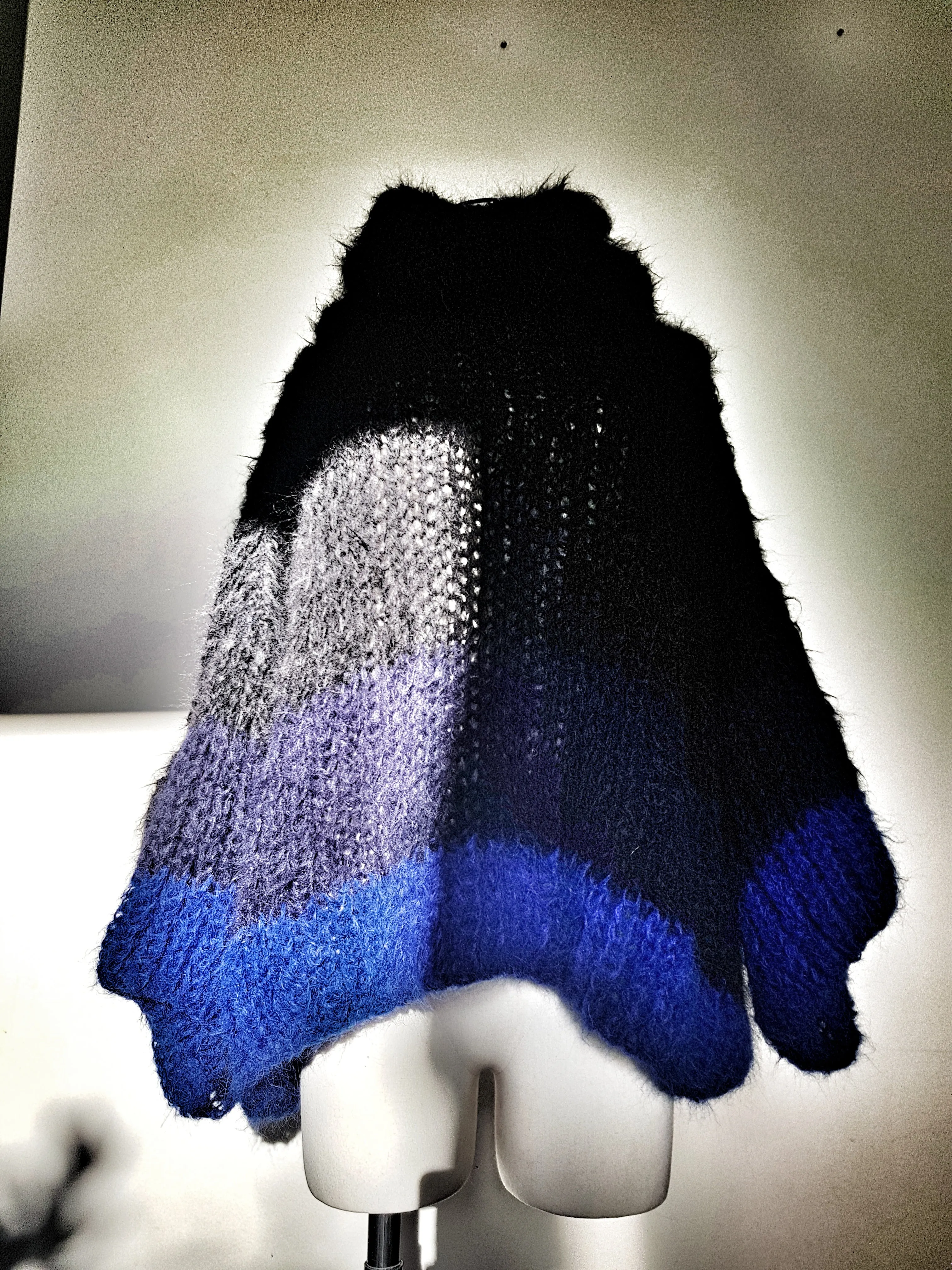 Stripe hand knit funnel neck sweater