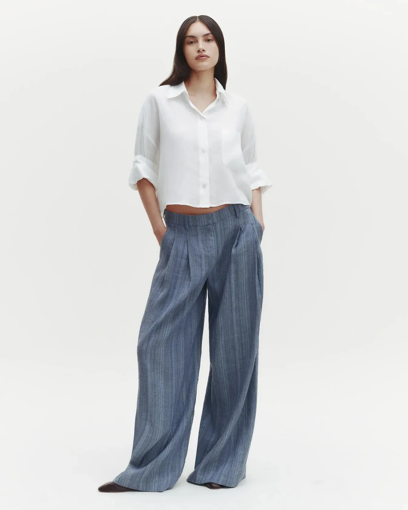 TWP - Blue Multi Didi Pant in Linen Gabardine