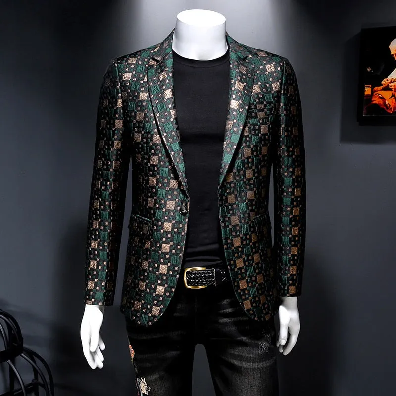 xiangtuibao Brand Men Blazer Personality Wild Men's Suit Jacket High Quality Fashion Plaid Print Slim Fit Warm Blazer Coat Male 5XL 6XL