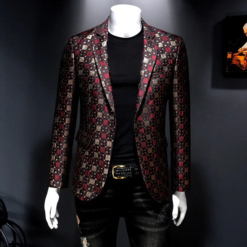 xiangtuibao Brand Men Blazer Personality Wild Men's Suit Jacket High Quality Fashion Plaid Print Slim Fit Warm Blazer Coat Male 5XL 6XL