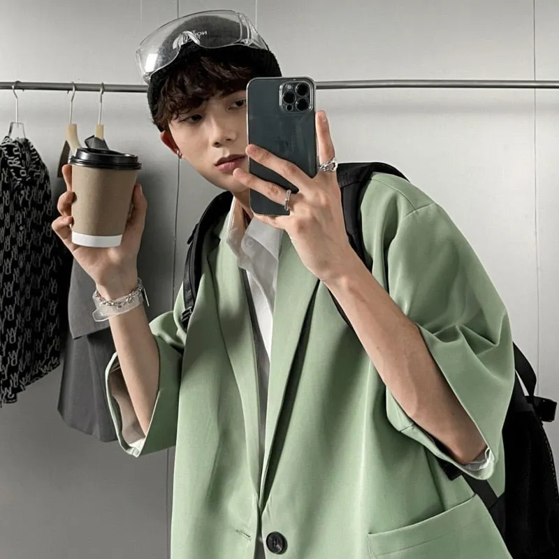 xiangtuibao Summer Short-sleeved Blazer Men's Fashion Solid Color Business Casual Dress Jacket Men Korean Style Loose Suit Jacket Mens M-5XL