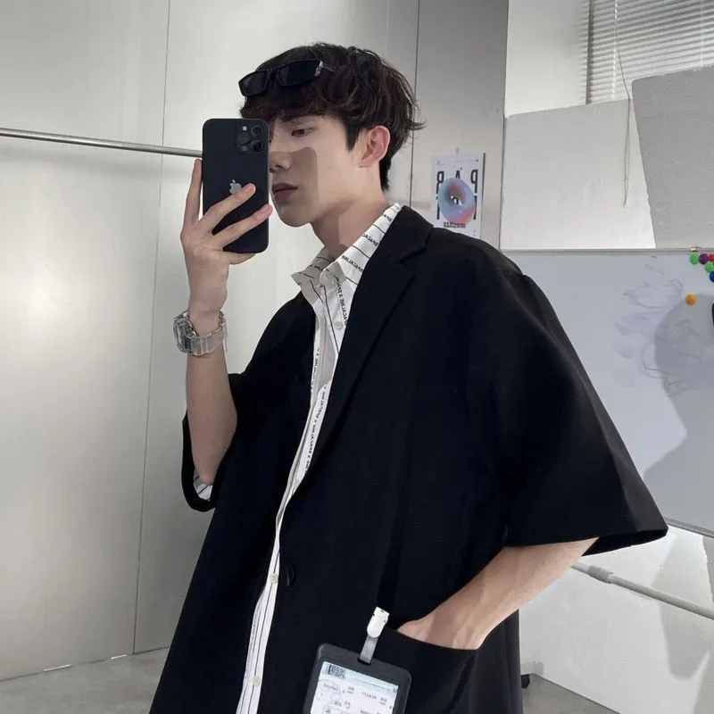 xiangtuibao Summer Short-sleeved Blazer Men's Fashion Solid Color Business Casual Dress Jacket Men Korean Style Loose Suit Jacket Mens M-5XL